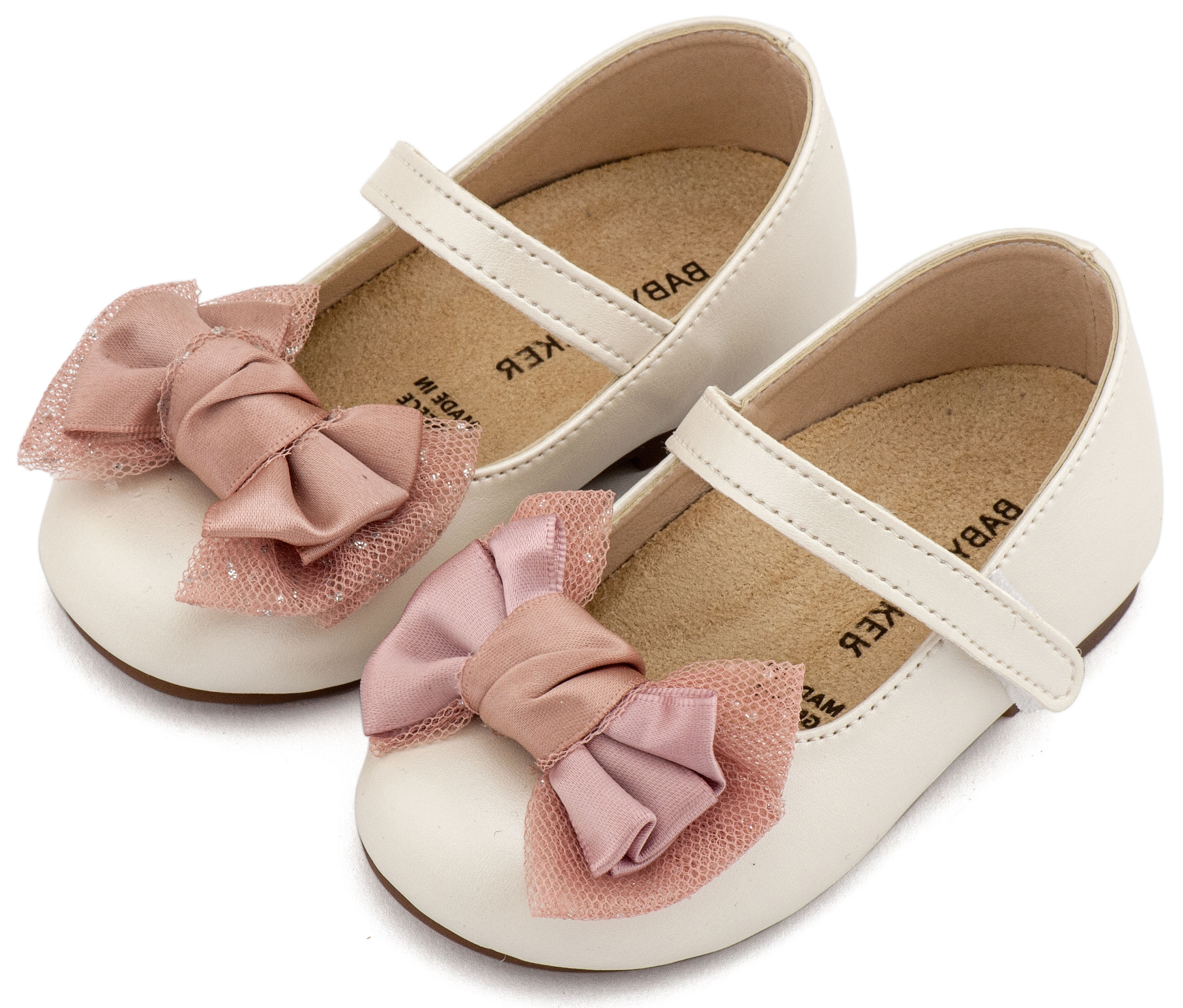 BS3599-IVORY-PINK-BABYWALKER Γοβάκι Μονή Μπαρέτα Διακοσμημένη με Φιόγκο