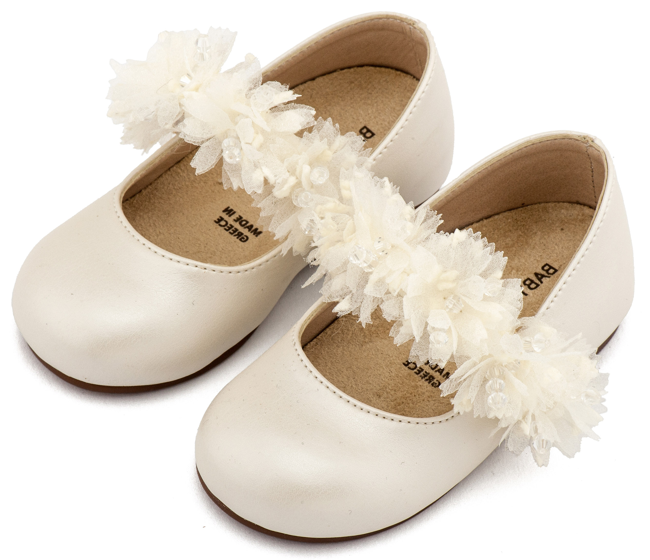 BS3602-IVORY-BABYWALKER Γοβάκι Μονή Μπαρέτα Διακοσμημένη